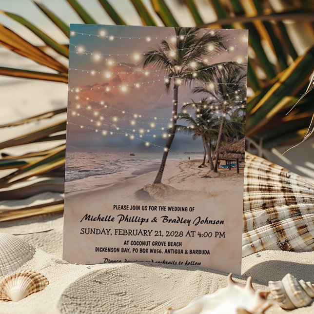 Invitation Tropical Vintage Beach Lights Mariage (Créateur téléchargé)