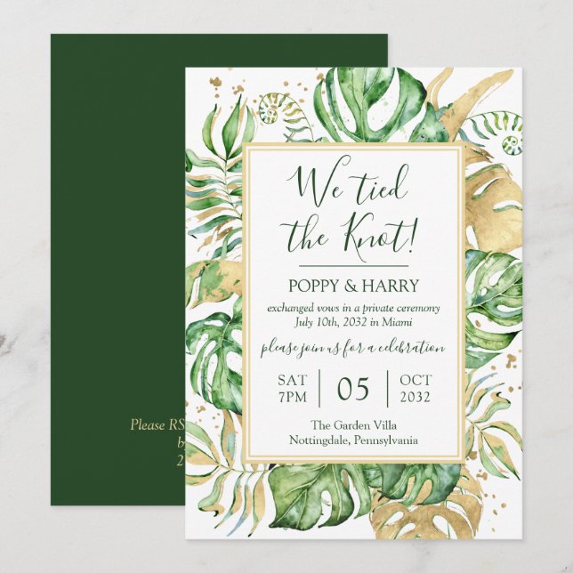 Invitation Tropical We Tied The Knot Eloped Réception Party (Devant / Derrière)