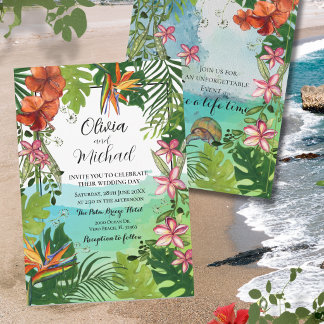 Invitation Tropical Wedding  Watercolor Unique Hand Painted