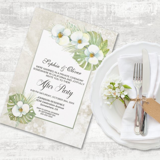 Invitation Tropical White Orchid Floral Mariage après la fête (Créateur téléchargé)