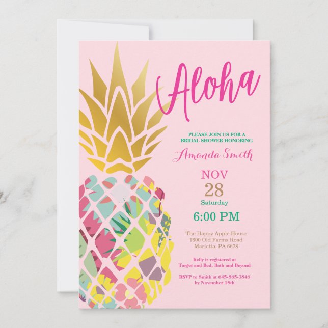 Invitation tropicale de Fête de la mariée d'ananas (Devant)