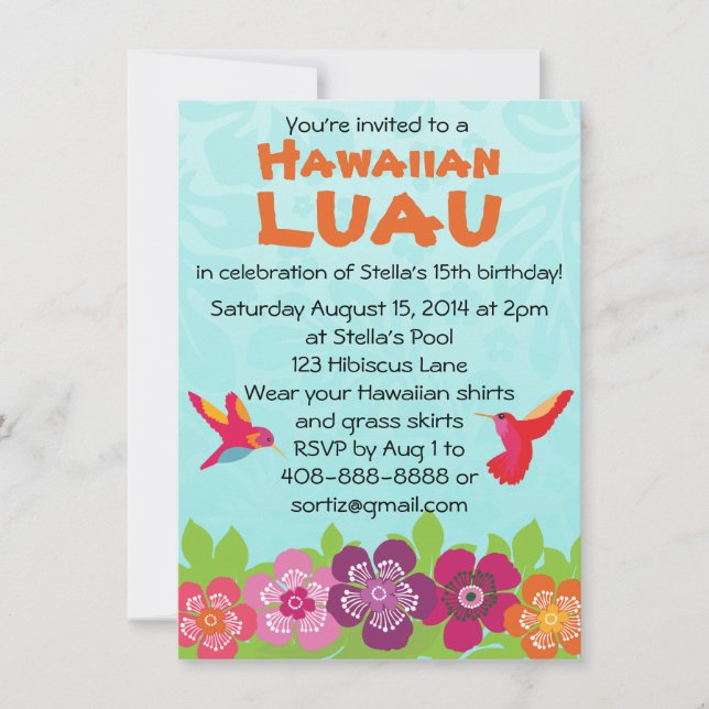 Invitation tropicale de partie de Luau de fleur (Devant)