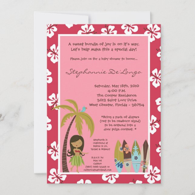 invitation tropicale hawaïenne de baby shower de (Devant)