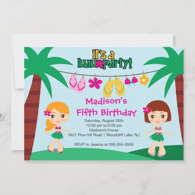 Invitation tropicale mignonne d'anniversaire de (Devant)