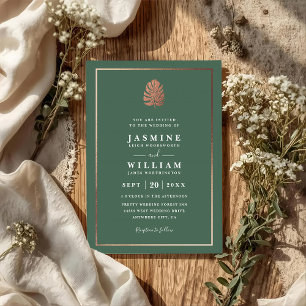 Invitation Tropiques Dorés Élégant Mariage Moderne Code QR