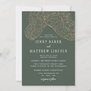 Invitation Tropiques dorés Mariage Feuille vert or