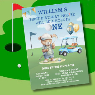 Invitation Trou de golf amusant en un garçon 1er anniversaire