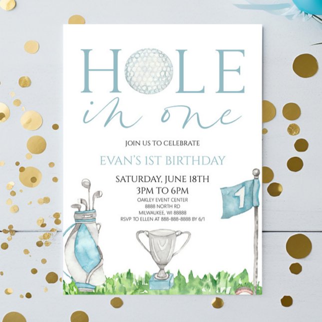 Invitation Trou en un bleu Golf 1ère fête d'anniversaire (Créateur téléchargé)