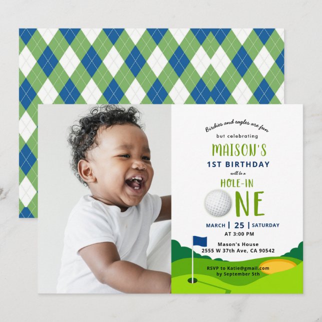 Invitation Trou En Un Golf Anniversaire Par-tee Photo Invitat (Devant / Derrière)