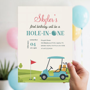 Invitation Trou en Un Golf Bleu Vert Premier Anniversaire Enf