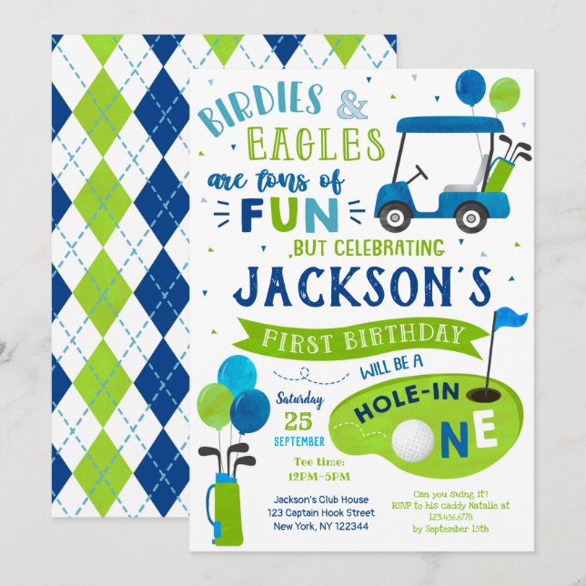 Invitation Trou En Un Golf Première Anniversaire Par Tee Invi (Devant / Derrière)