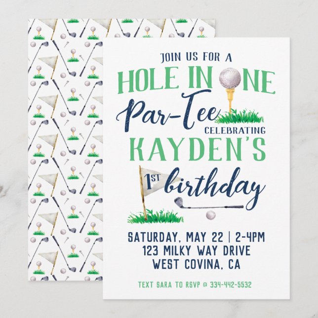 Invitation Trou en un Golf Première aquarelle d'anniversaire (Devant / Derrière)