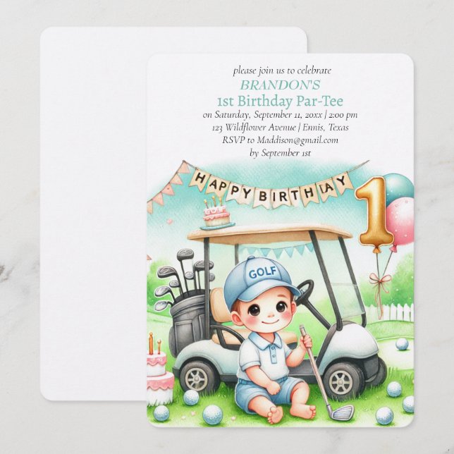 Invitation Trou en un seul garçon de golf 1er anniversaire Pa (Devant / Derrière)