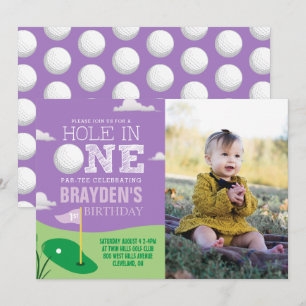 Invitation Trou en un violet Thème de golf Les filles Premier