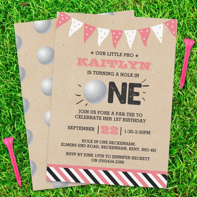 Invitation Trou en une fille Golf 1er anniversaire Par tee (Créateur téléchargé)