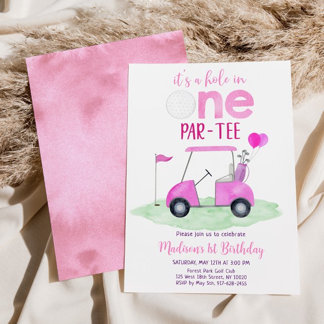 Invitation Trou en une fille rose Golf premier anniversaire (Créateur téléchargé)