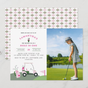 Invitation Trou rose en un Golf 1er Anniversaire Photo par te