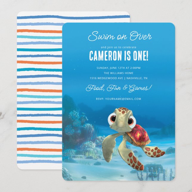 Invitation Trouver Nemo Squirt premier anniversaire (Devant / Derrière)