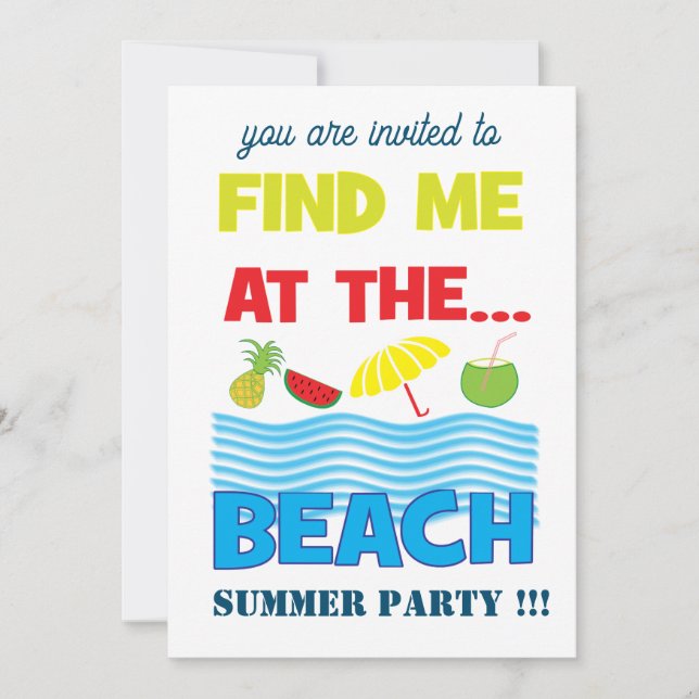 Invitation Trouvez-Moi À La Fête D'Été De La Plage (Devant)