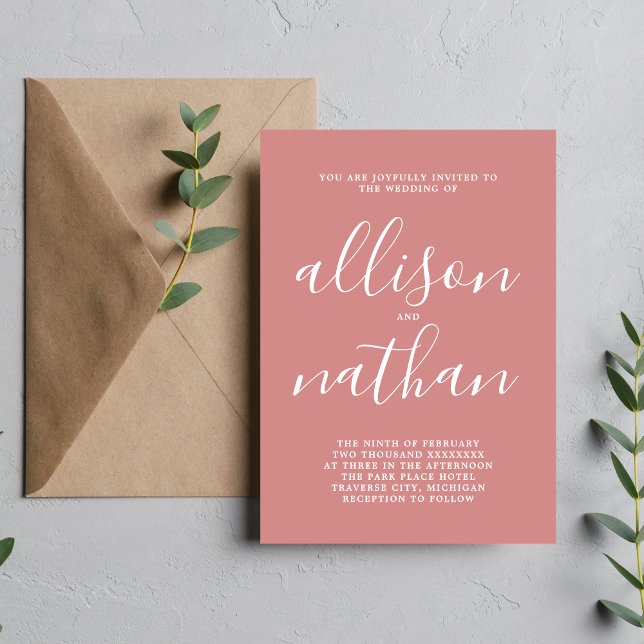 Invitation True Simplicité 1 Dusty Rose Mariage minimaliste (Créateur téléchargé)