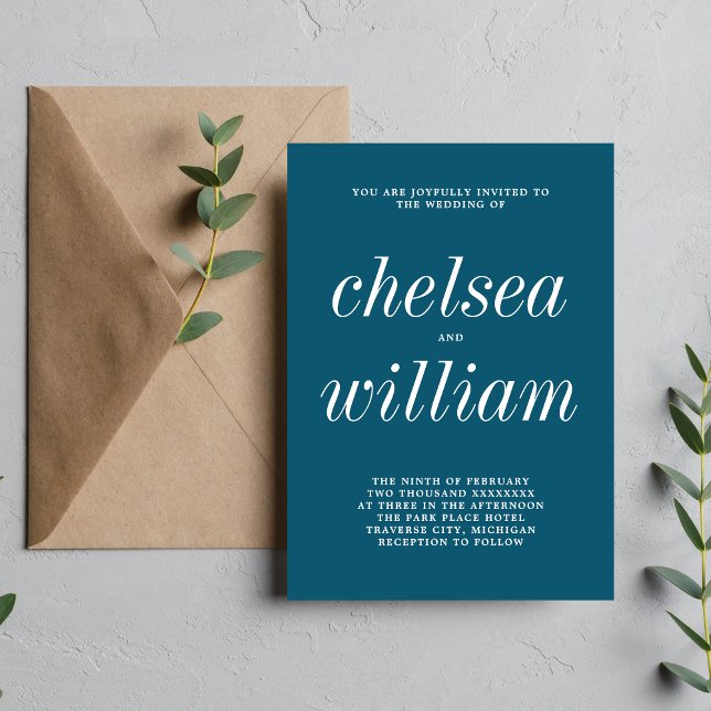 Invitation True Simplicité 2 Neptune Blue Minimalist Mariage (Créateur téléchargé)