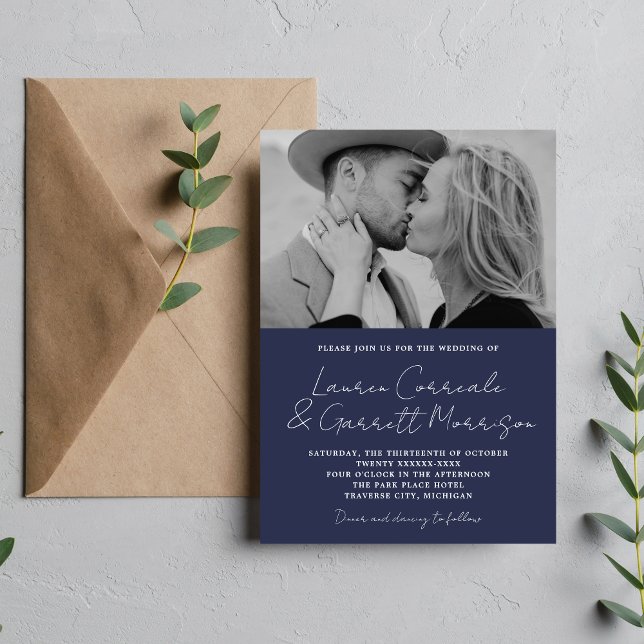 Invitation True Simplicity 3 Modern Dark Navy Mariage photo (Créateur téléchargé)