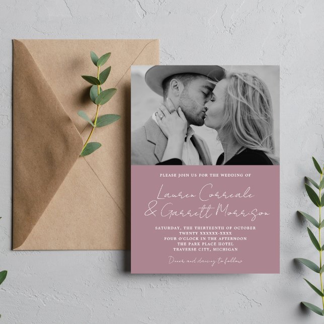Invitation True Simplicity 3 Modern Mauve Mariage photo (Créateur téléchargé)
