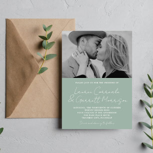 Invitation True Simplicity 3 Modern Sage Green Photo Mariage