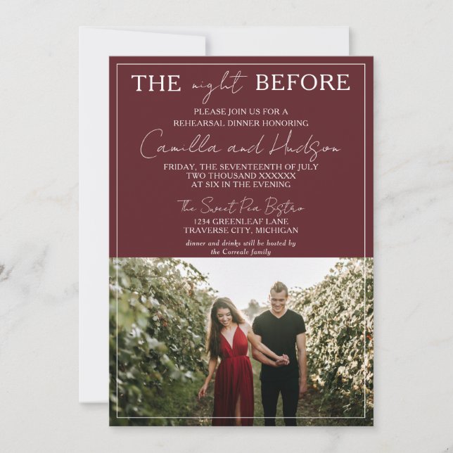 Invitation True Simplicity 4 | Deep Burgundy Rehearsal Dinner (Devant)