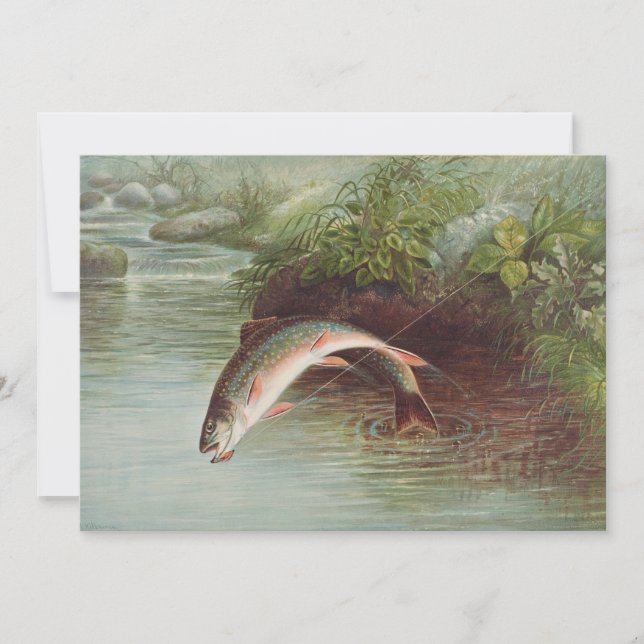 Invitation Truite de ruisseau Leaping par S.A. Kilbourne Pois (Devant)