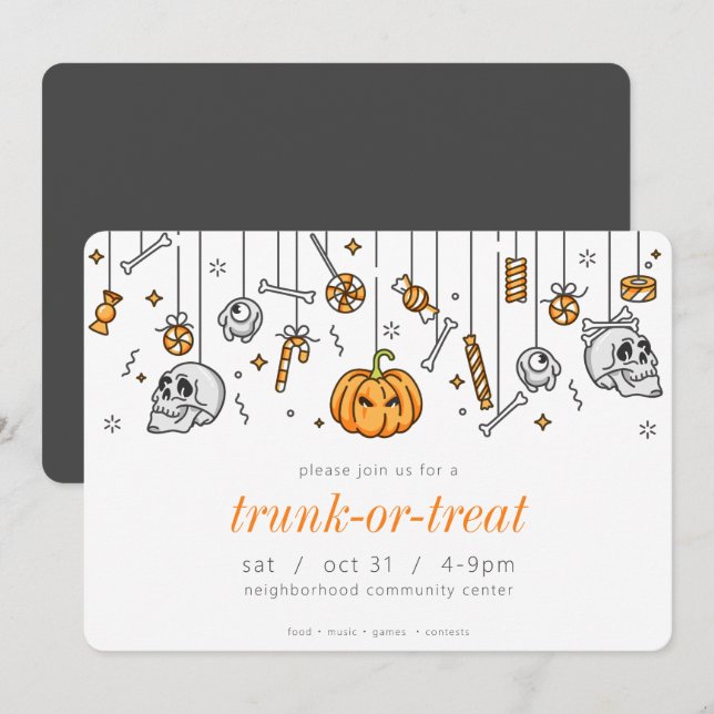 Invitation Trunk or Treat Modern Chic Halloween Party (Devant / Derrière)
