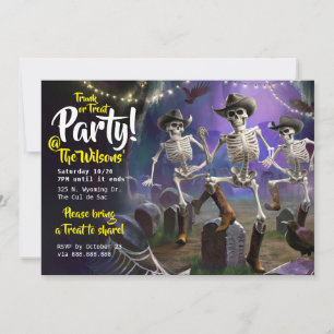 Invitation Trunk or Treat Soirée de danse d'Halloween, squele