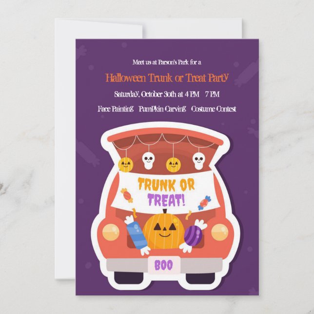 Invitation Trunk Ou Traiter Halloween (Devant)