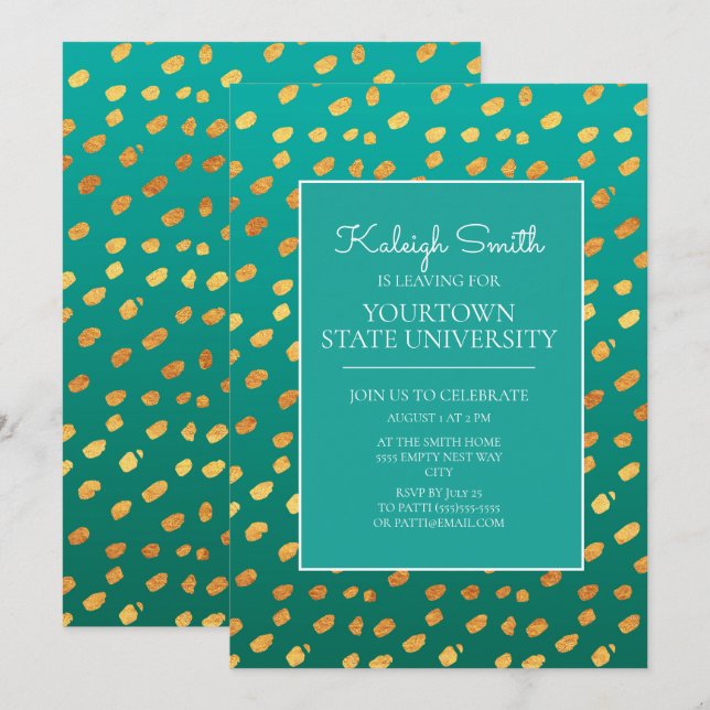 Invitation Trunk Party moderne Vert Turquoise or (Devant / Derrière)