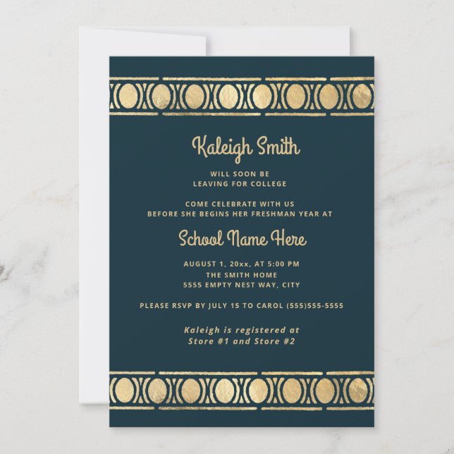 Invitation Trunk Party Navy Blue Gold Graduation (Devant)