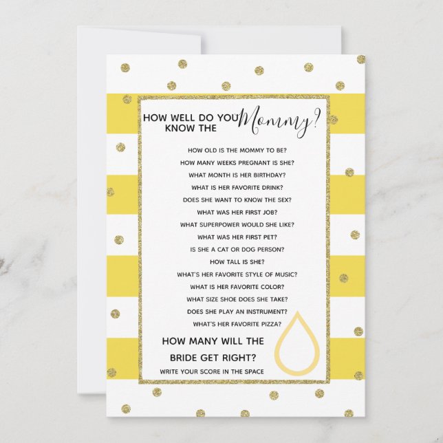 Invitation tu connais bien le jeu du baby shower de maman (Devant)