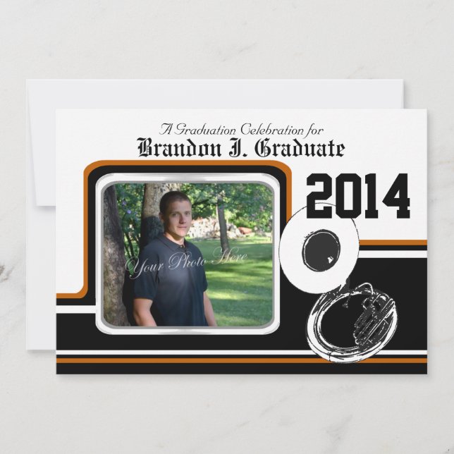 Invitation Tuba Marching Band Graduation Photo Orange (Devant)