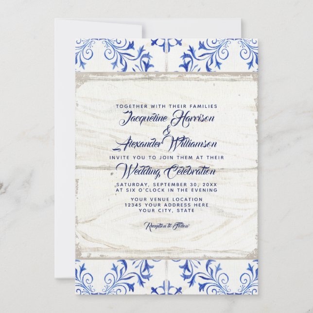 Invitation Tuile en bois blanche bleue de Lapis de ferme de (Devant)