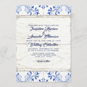 Invitation Tuile en bois blanche bleue de Lapis de ferme de