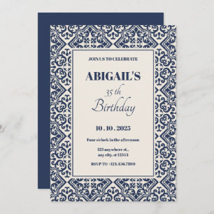 Invitation Tuile vintage bleu foncé