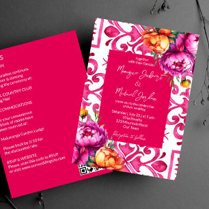 Invitation Tuiles Fuchsia Majolica pivoines orange tout en un