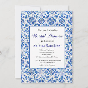 Invitation tuiles portugaises Floral Fête des mariées bleue