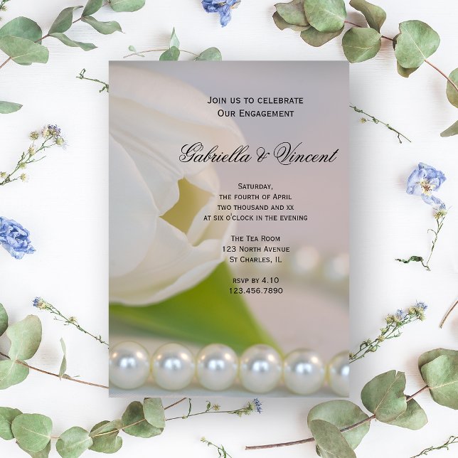 Invitation Tulipe blanche et Perles Spring fiançailles (Créateur téléchargé)