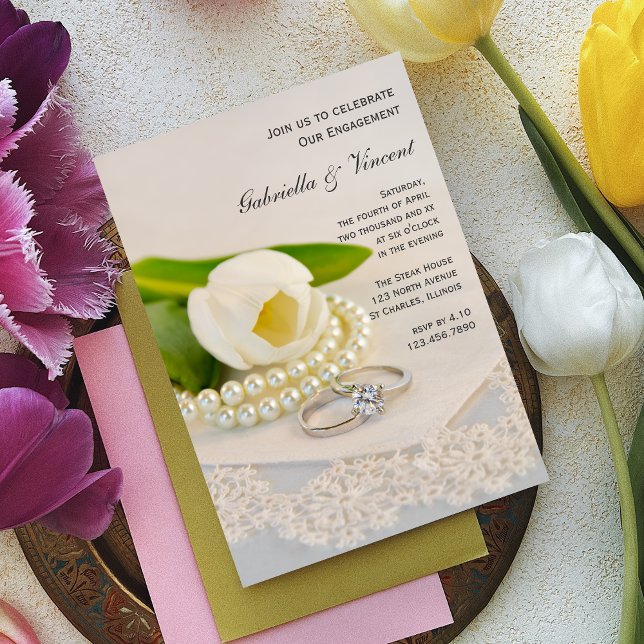 Invitation Tulipe blanche, Perles et anneaux (Créateur téléchargé)
