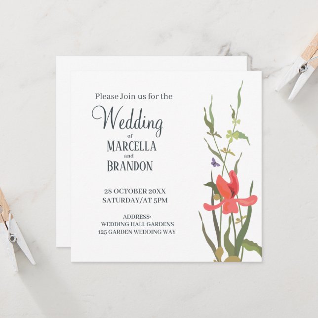 Invitation Tulipe Florale de Mariage en Fleurissant au Printe (Devant/Arrière en situation)