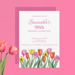 Invitation Tulipes Aquarelle Fête d'anniversaire 90 ans