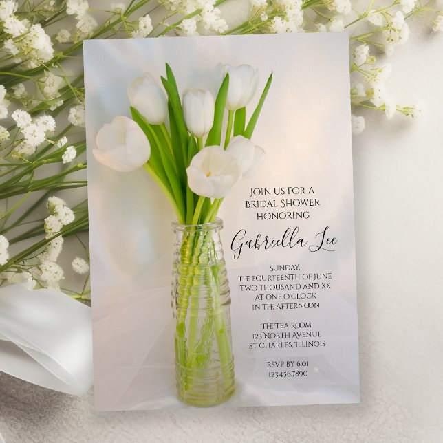 Invitation Tulipes blanches dans la Fête des mariées de print (Créateur téléchargé)