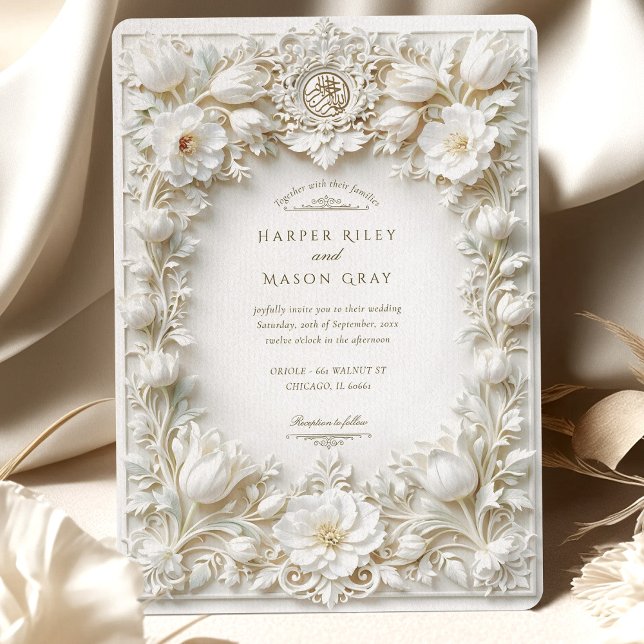 Invitation Tulipes blanches islamiques Faux Embossées (Créateur téléchargé)