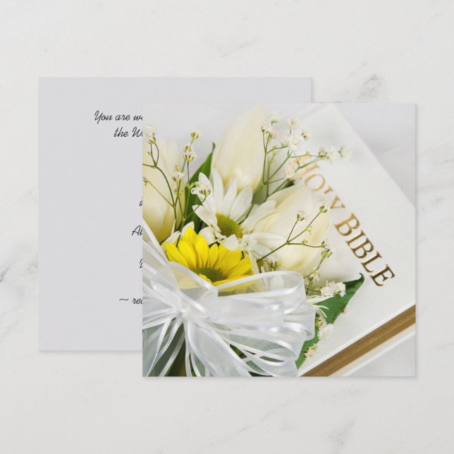 Invitation Tulipes blanches mariages et marguerite sur la Bib (Devant / Derrière)