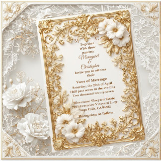 Invitation Tulipes blanches ornement doré baroque grandeur ma